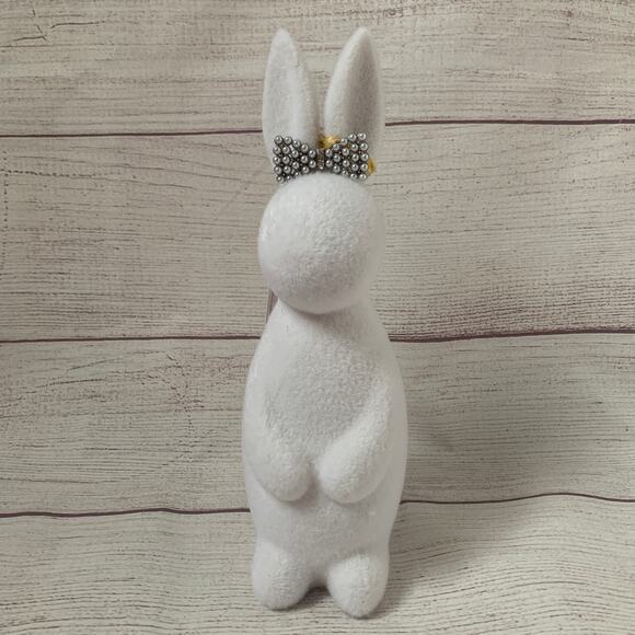 Bella Lux Spring Collection White Fuzzy Easter Bunny Rabbit with Rhinestone Bow - Picture 2 of 13